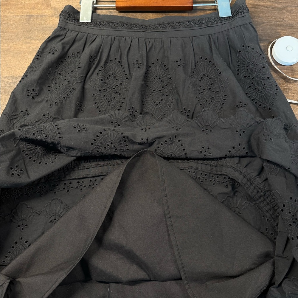Jason Wu Black Eyelet Midi Skirt Tiered Embroidered Cotton Boho Romantic Size S - Picture 7 of 9